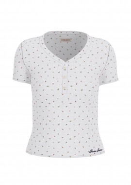 GUESS - Guess γυναικεία πλούζα henley με floral print Slim Fit - W6GPB6KH172 Λευκό
