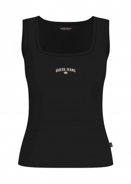 GUESS - Guess γυναικείο αμάνικο τοπ ribbed με κεντημένο λογότυπο Slim Fit - W6GPZ2KA0H1 Μαύρο