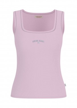 Guess γυναικείο αμάνικο τοπ ribbed με κεντημένο λογότυπο Slim Fit - W6GPZ2KA0H1 Ροζ