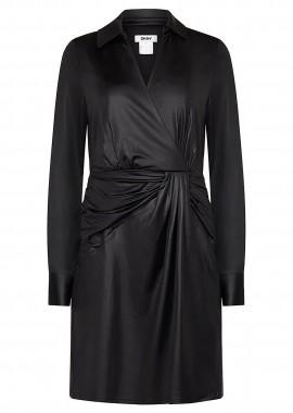 DKNY - DKNY γυναικείο mini φόρεμα κρουαζέ με σατέν όψη - DD4JL26A Μαύρο