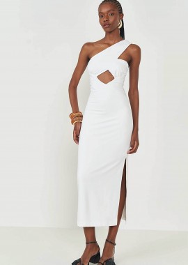 Colcci γυναικείο midi αμάνικο φόρεμα με cut out και off-shoulder σχέδιο - 044.01.14562 Λευκό