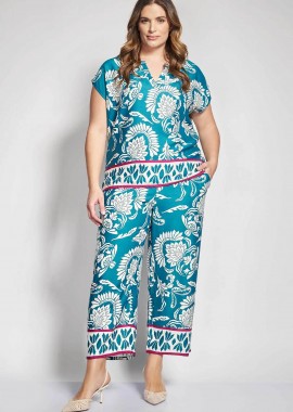 PARABITA - Parabita γυναικεία παντελόνα με floral print Cropped - 012610200204 Πράσινο