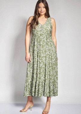 PARABITA - Parabita γυναικείο midi αμάνικο φόρεμα με floral print - 012610600438 Χακί