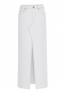 GUESS - Guess γυναικεία denim midi φούστα ψηλόμεση πεντάτσεπη με άνοιγμα - W6GD52D5NW2 Λευκό