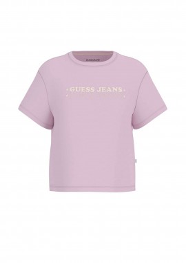 GUESS - Guess γυναικείο T-shirt με logo print Boxy Fit - W6GI04K8HM0 Λιλά