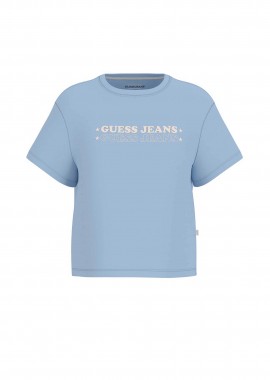 GUESS - Guess γυναικείο T-shirt με logo print Boxy Fit - W6GI04K8HM0 Μπλε Ανοιχτό