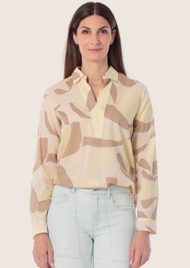 Gerry Weber γυναικεία μπλούζα με γιακά και all-over print Loose Straight Cut - N60478358038 Μπεζ