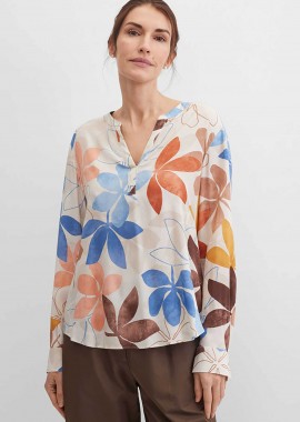 GERRY WEBER - Gerry Weber γυναικεία μπλούζα με V και floral print - N61019393046 Μπεζ