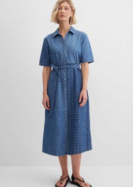 GERRY WEBER - Gerry Weber γυναικείο midi φόρεμα denim σεμιζιέ με κεντημένο γεωμετρικό σχέδιο - N68654396042 Denim Blue