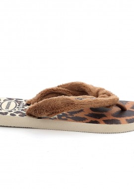 Γυναικεία Παντόφλα Havaianas Top Home Fluffy Χρώματος Καφέ Λεοπάρ SMU0021.9919
