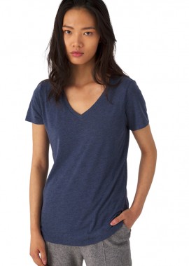 Γυναικείο T-Shirt TW058 B&C Triblend με V Λαιμόκοψη Heather Navy