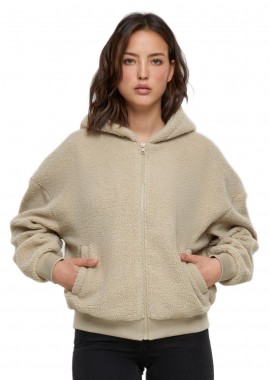 Ladies Oversized Sherpa Zip Hoody Urban Classics TB6133-04732 wetsand