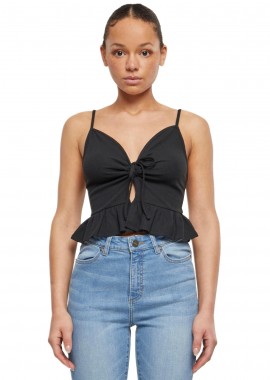 Ladies Waffle Pique Ruffle Top Urban Classics TB6871-00007 black