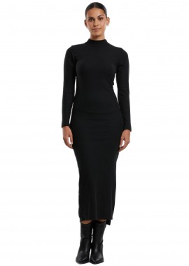 Ladies Rib Longlseeve Mockneck Dress Urban Classics TB6933-00007 Black
