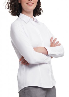Γυναικείο Μακρυμάνικο Πουκάμισο Russell R-962F-0 Herringbone Shirt White