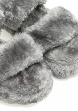 Παντόφλες γκρι γούνινες χιαστί με λάστιχο ΓΚΡΙ