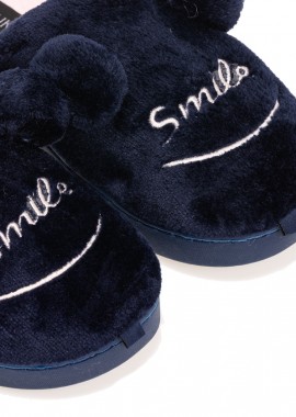 Παντόφλες μπλε σουέτ με σχέδιο φράση smile ΜΠΛΕ