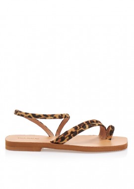 Σανδάλια χειροποίητα animal print δερματίνη με σουέτ λουράκια ΛΕΟΠΑΡ