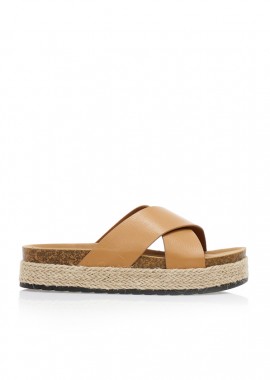 Flatforms κάμελ δερματίνη με χιαστί φάσα ΚΑΜΕΛ