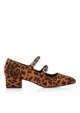 Γόβες animal print σουέτ με διπλή μπαρέτα και στρας ΛΕΟΠΑΡ