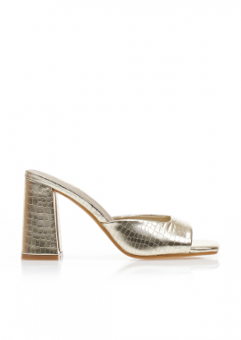 Mules χρυσά δερματίνη με εφέ animal print ΧΡΥΣΟ