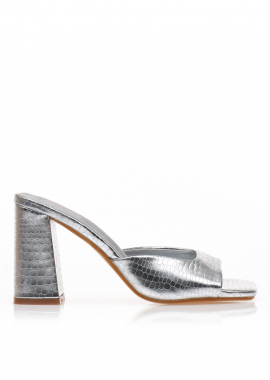 Mules ασημί δερματίνη με εφέ animal print ΑΣΗΜΙ