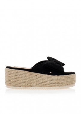 Flatforms μαύρα σουέτ με διακοσμητικό φιόγκο ΜΑΥΡΟ