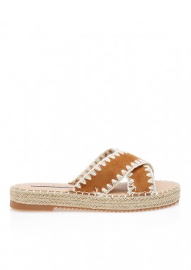 Flatforms κάμελ σουέτ με ψάθινη σόλα ΚΑΜΕΛ