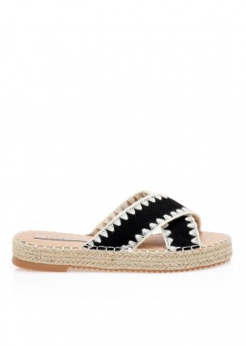 Flatforms μαύρα σουέτ με ψάθινη σόλα ΜΑΥΡΟ