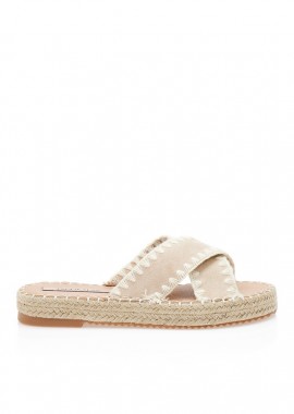 Flatforms μπεζ σουέτ με ψάθινη σόλα ΜΠΕΖ