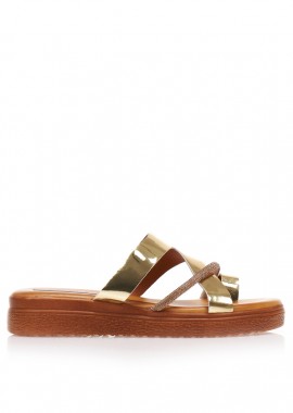 Flatforms χρυσά λουστρίνι με σχέδιο δαχτυλίδι και λουράκι από στρας ΧΡΥΣΟ