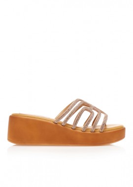 Flatforms μπρονζέ δερματίνη με ιδιαίτερη φάσα από στρας ΜΠΡΟΝΖΕ