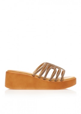 Flatforms χρυσά δερματίνη με ιδιαίτερη φάσα από στρας ΧΡΥΣΟ