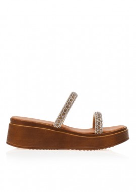 Flatforms χειροποίητα μπρονζέ δερματίνη με διπλή φάσα από στρας ΜΠΡΟΝΖΕ