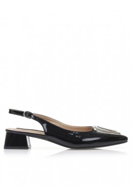Tsoukalas - Γόβες mules μαύρες λουστρίνι με αγκράφα ΜΑΥΡΟ