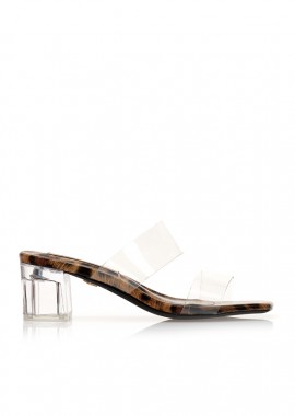 Mules TSOUKALAS animal print δερματίνη με διάφανη φάσα και τακούνι ΛΕΟΠΑΡ
