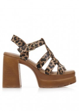 Πέδιλα animal print δερματίνη με πολλαπλά λουράκια ΛΕΟΠΑΡ