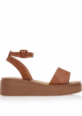 Flatforms TSOUKALAS κάμελ δερματίνη με λουράκι στον αστράγαλο ΚΑΜΕΛ