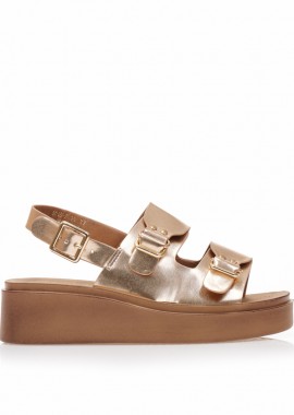 Flatforms TSOUKALAS μπρονζέ δερματίνη με λουράκι στον αστράγαλο ΜΠΡΟΝΖΕ