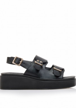 Flatforms TSOUKALAS μαύρα δερματίνη με λουράκι στον αστράγαλο ΜΑΥΡΟ