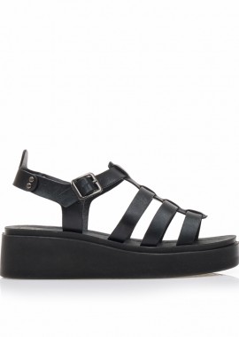 Flatforms TSOUKALAS μαύρα δερματίνη με πολλαπλά λουράκια ΜΑΥΡΟ
