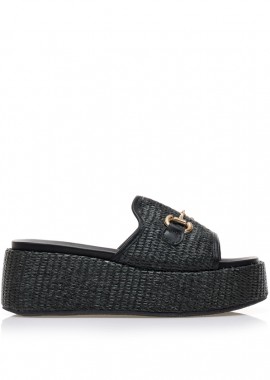 Flatforms μαύρα ψάθινα με αγκράφα ΜΑΥΡΟ