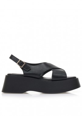 Flatforms μαύρα δερματίνη με χιαστί φάσα ΜΑΥΡΟ