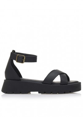 Flatforms μαύρα δερματίνη με χιαστί φάσα ΜΑΥΡΟ