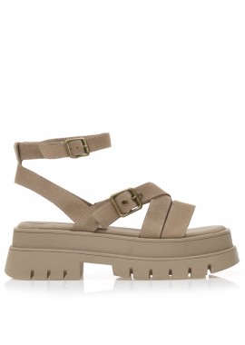 Flatforms πούρο σουέτ με πολλαπλά λουράκια ΠΟΥΡΟ