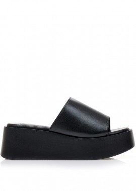 Flatforms μαύρα δερματίνη με φαρδιά φάσα ΜΑΥΡΟ