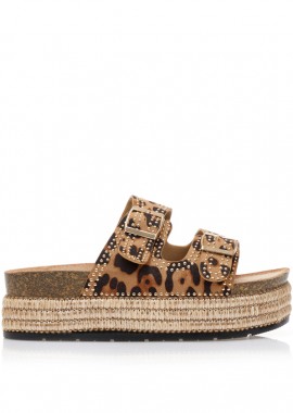 Tsoukalas - Flatforms animal print σουέτ με χρυσά τρουκς ΛΕΟΠΑΡ
