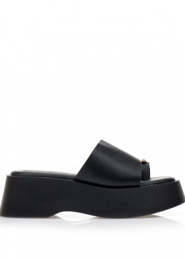 Flatforms μαύρα δερματίνη με σχέδιο δαχτυλίδι και αγκράφα ΜΑΥΡΟ