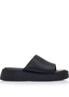Flatforms μαύρα δερματίνη με φαρδιά φάσα ΜΑΥΡΟ