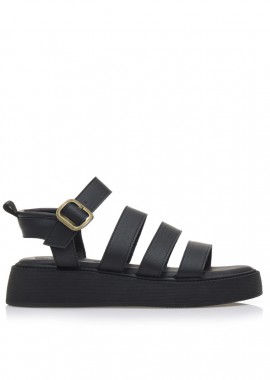 Flatforms μαύρα δερματίνη με πολλαπλά λουράκια ΜΑΥΡΟ